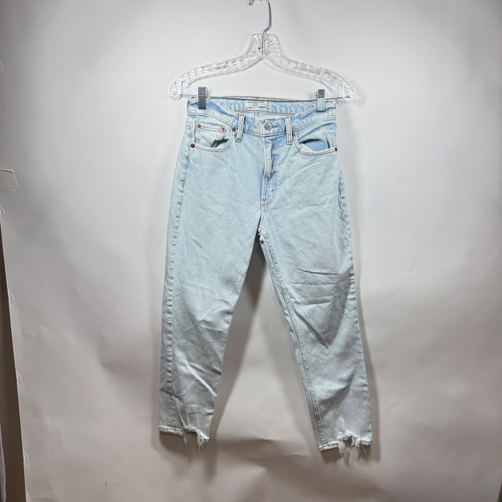 Abercrombie & Fitch The Mom High Rise Jeans Light Wash Raw Hem Size 26 2S